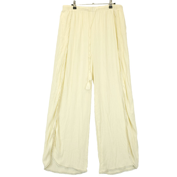 Chelsea 28 Ana Split Leg Pants Pull On Tassel Pale Yellow Women L Beachy Boho - Picture 1 of 12